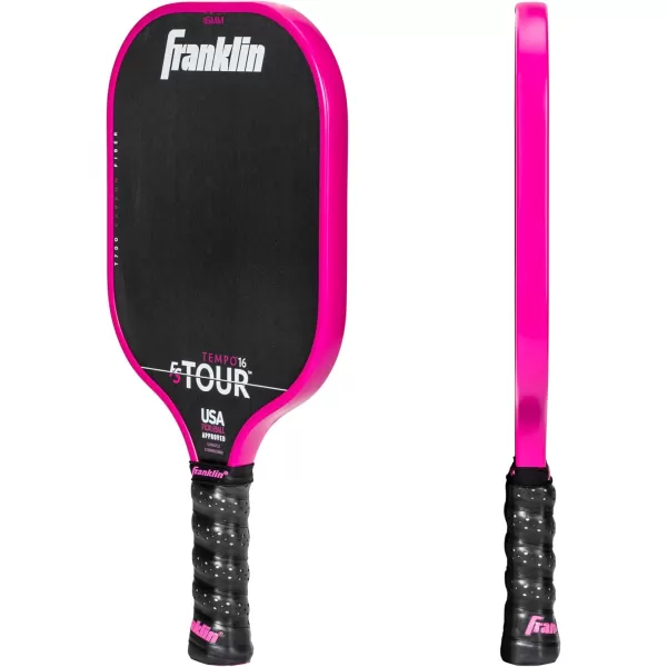 Franklin Sports Pro Pickleball Paddles  FS Tour Series Raw Carbon Fiber T700  USA Pickleball Approved  Unibody Epoxy Resin Injected Edge  Dynasty  Tempo  14mm16mm Core  Gray Blue  PinkPink
