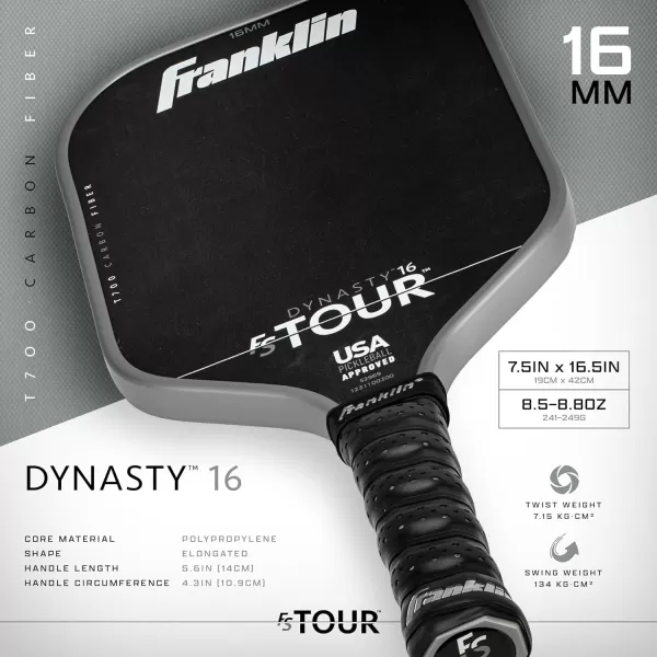 Franklin Sports Pro Pickleball Paddles  FS Tour Series Raw Carbon Fiber T700  USA Pickleball Approved  Unibody Epoxy Resin Injected Edge  Dynasty  Tempo  14mm16mm Core  Gray Blue  PinkGray