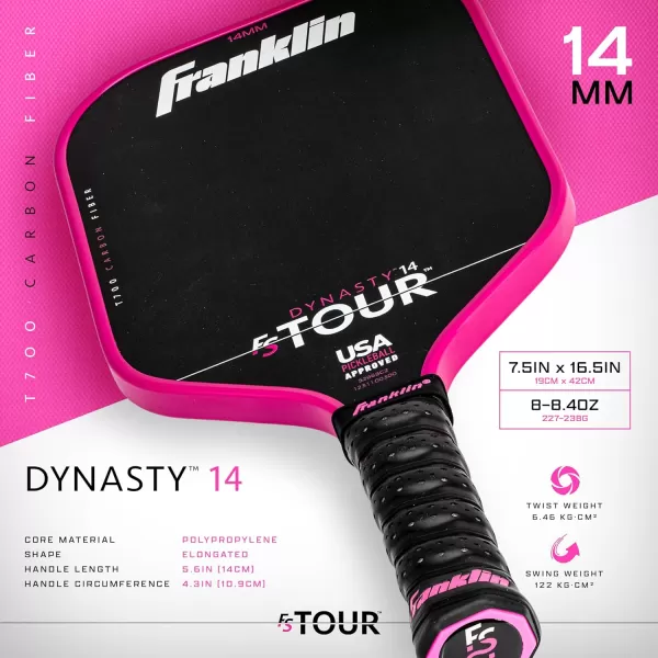 Franklin Sports Pro Pickleball Paddles  FS Tour Series Raw Carbon Fiber T700  USA Pickleball Approved  Unibody Epoxy Resin Injected Edge  Dynasty  Tempo  14mm16mm Core  Gray Blue  PinkPink