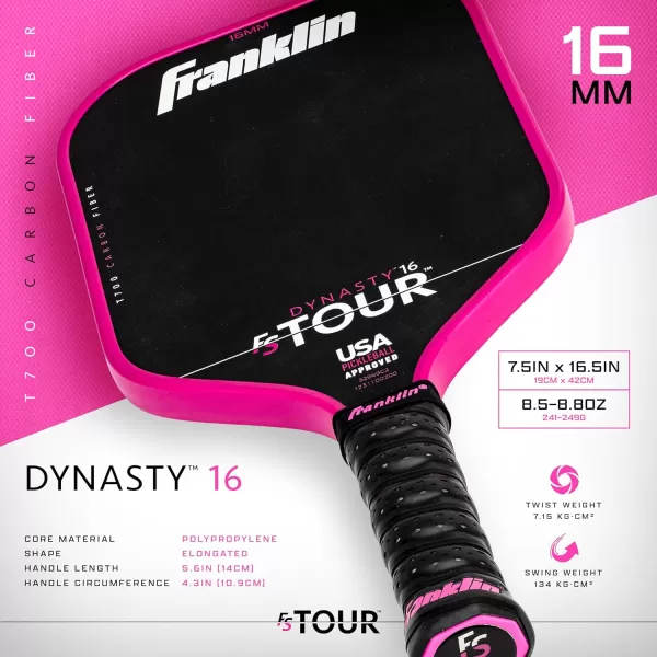 Franklin Sports Pro Pickleball Paddles  FS Tour Series Raw Carbon Fiber T700  USA Pickleball Approved  Unibody Epoxy Resin Injected Edge  Dynasty  Tempo  14mm16mm Core  Gray Blue  PinkPink