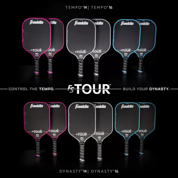 Franklin Sports Pro Pickleball Paddles  FS Tour Series Raw Carbon Fiber T700  USA Pickleball Approved  Unibody Epoxy Resin Injected Edge  Dynasty  Tempo  14mm16mm Core  Gray Blue  PinkBlue