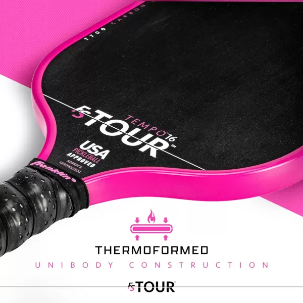 Franklin Sports Pro Pickleball Paddles  FS Tour Series Raw Carbon Fiber T700  USA Pickleball Approved  Unibody Epoxy Resin Injected Edge  Dynasty  Tempo  14mm16mm Core  Gray Blue  PinkPink