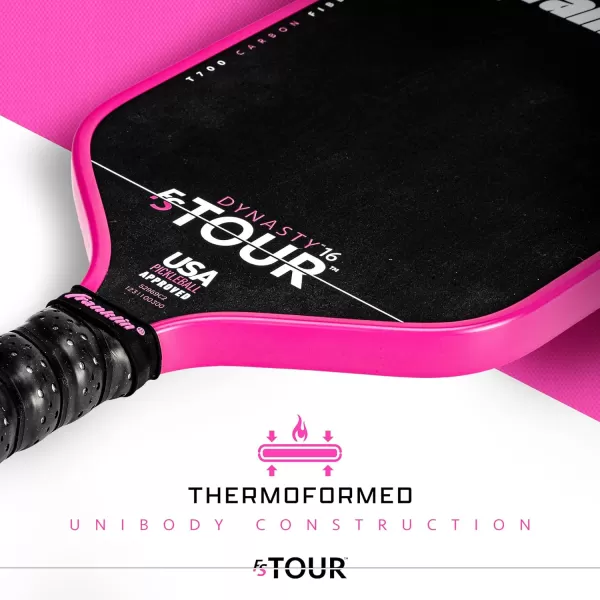 Franklin Sports Pro Pickleball Paddles  FS Tour Series Raw Carbon Fiber T700  USA Pickleball Approved  Unibody Epoxy Resin Injected Edge  Dynasty  Tempo  14mm16mm Core  Gray Blue  PinkPink