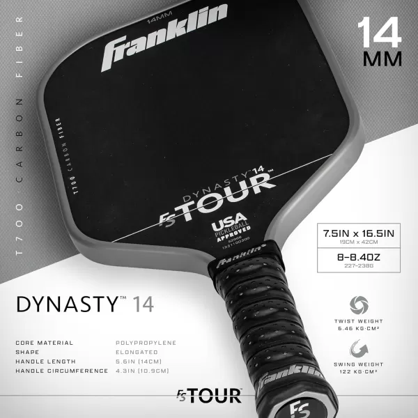 Franklin Sports Pro Pickleball Paddles  FS Tour Series Raw Carbon Fiber T700  USA Pickleball Approved  Unibody Epoxy Resin Injected Edge  Dynasty  Tempo  14mm16mm Core  Gray Blue  PinkGray