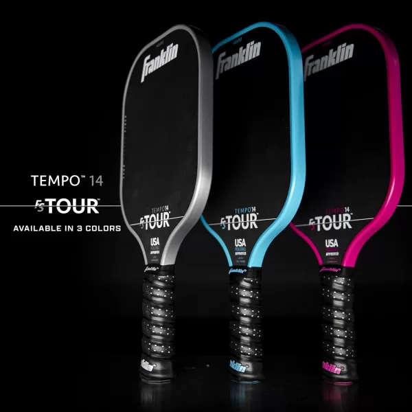 Franklin Sports Pro Pickleball Paddles  FS Tour Series Raw Carbon Fiber T700  USA Pickleball Approved  Unibody Epoxy Resin Injected Edge  Dynasty  Tempo  14mm16mm Core  Gray Blue  PinkBlue