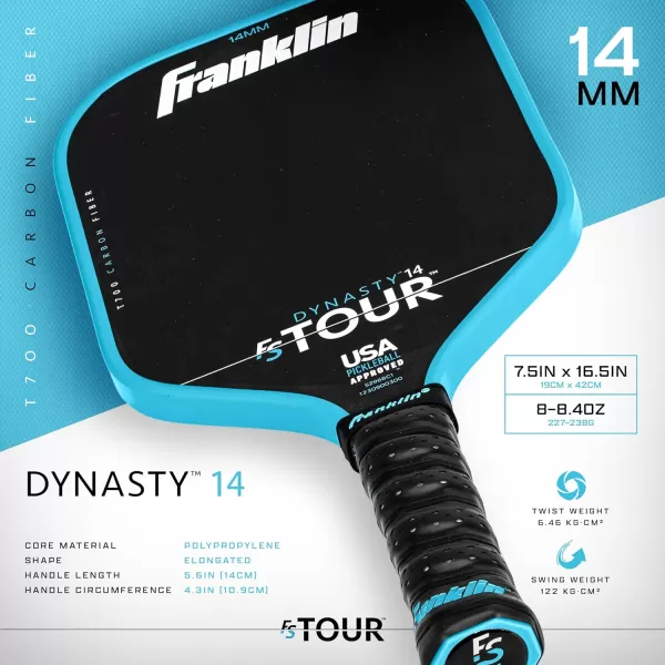Franklin Sports Pro Pickleball Paddles  FS Tour Series Raw Carbon Fiber T700  USA Pickleball Approved  Unibody Epoxy Resin Injected Edge  Dynasty  Tempo  14mm16mm Core  Gray Blue  PinkBlue