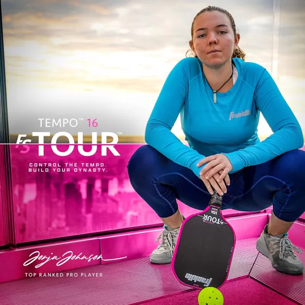 Franklin Sports Pro Pickleball Paddles  FS Tour Series Raw Carbon Fiber T700  USA Pickleball Approved  Unibody Epoxy Resin Injected Edge  Dynasty  Tempo  14mm16mm Core  Gray Blue  PinkPink