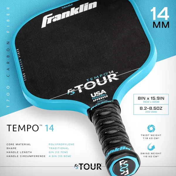 Franklin Sports Pro Pickleball Paddles  FS Tour Series Raw Carbon Fiber T700  USA Pickleball Approved  Unibody Epoxy Resin Injected Edge  Dynasty  Tempo  14mm16mm Core  Gray Blue  PinkBlue
