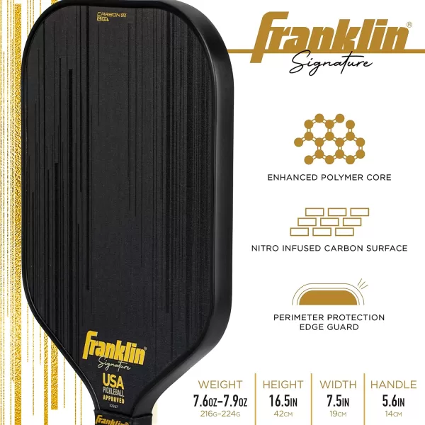 Franklin Sports Pro Pickleball Paddles  Signature Series STK Carbon Fiber Pickleball Paddle  USA Pickleball USAPA Approved Tournament Paddle  Polypropylene Core Pro Paddles  145mm  16mm Cores145mm