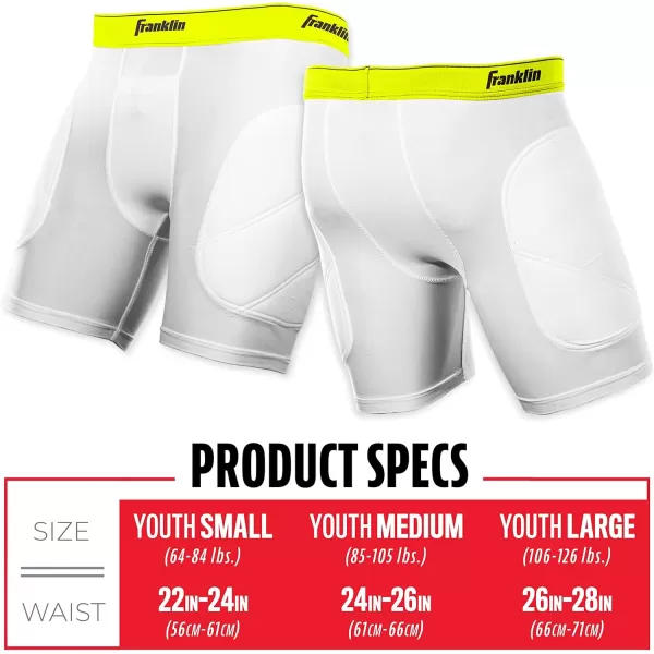 Franklin Sports Youth Compression Sliding Shorts  Kids Compression Underwear with Cup Pocket  Padded Baseball Sliding ShortWhiteOptic