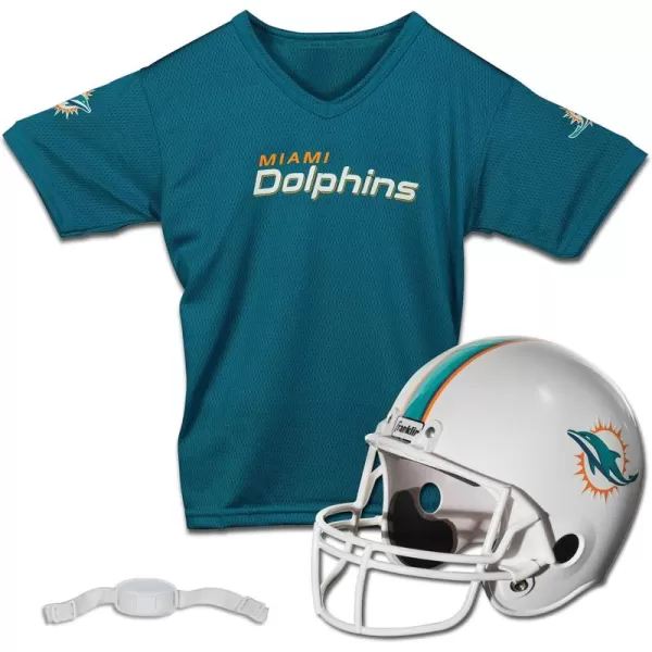 Franklin Sports NFL Kids Helmet  Jersey Sets  Youth NFL Team Uniform Sets  Costume Set  Helmet Jersey  ChinstrapMediumMiami Dolphins