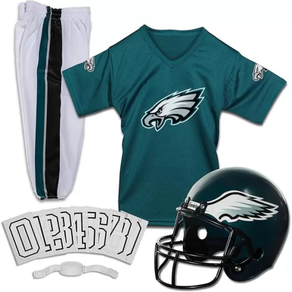 Franklin Sports NFL Youth Football Uniform Set for Boys ampamp Girls  Includes Helmet Jersey ampamp Pants with Chinstrap  NumbersPhiladelphia Eagles