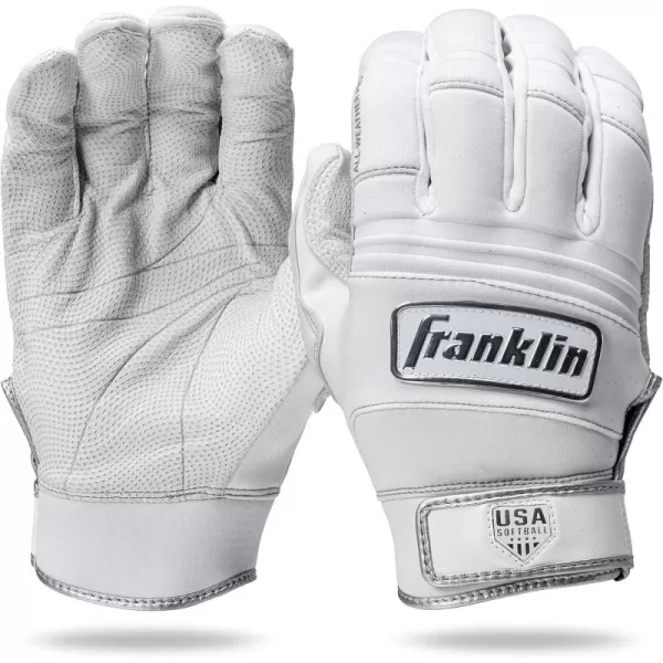 Franklin Sports USA Softball Womens Softball Batting Gloves  CFX Pro Fastpitch  Slowpitch Girls Batting Gloves  Adult  Youth Batting Glove PairsAll Weather  White