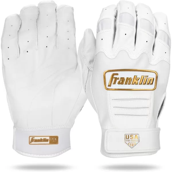 Franklin Sports USA Softball Womens Softball Batting Gloves  CFX Pro Fastpitch  Slowpitch Girls Batting Gloves  Adult  Youth Batting Glove PairsWhiteGold