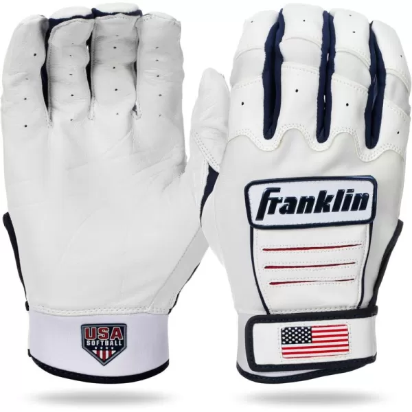 Franklin Sports USA Softball Womens Softball Batting Gloves  CFX Pro Fastpitch  Slowpitch Girls Batting Gloves  Adult  Youth Batting Glove PairsWhiteNavyRed