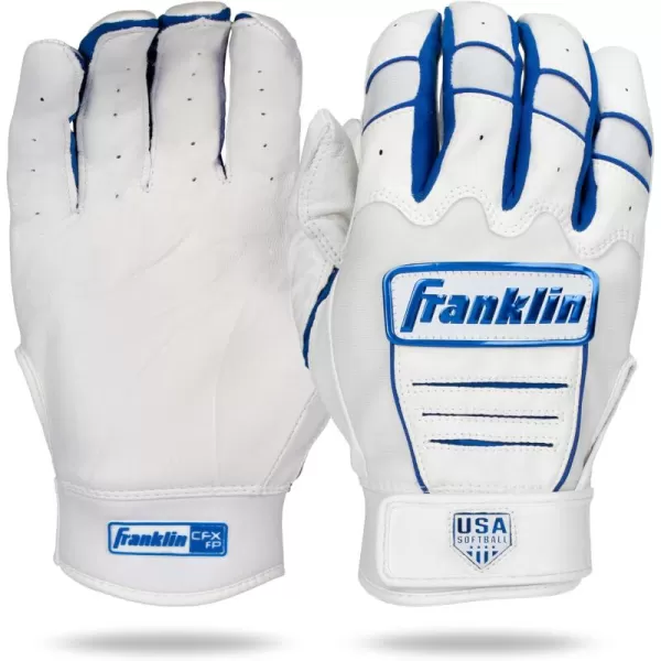 Franklin Sports USA Softball Womens Softball Batting Gloves  CFX Pro Fastpitch  Slowpitch Girls Batting Gloves  Adult  Youth Batting Glove PairsWhiteRoyal