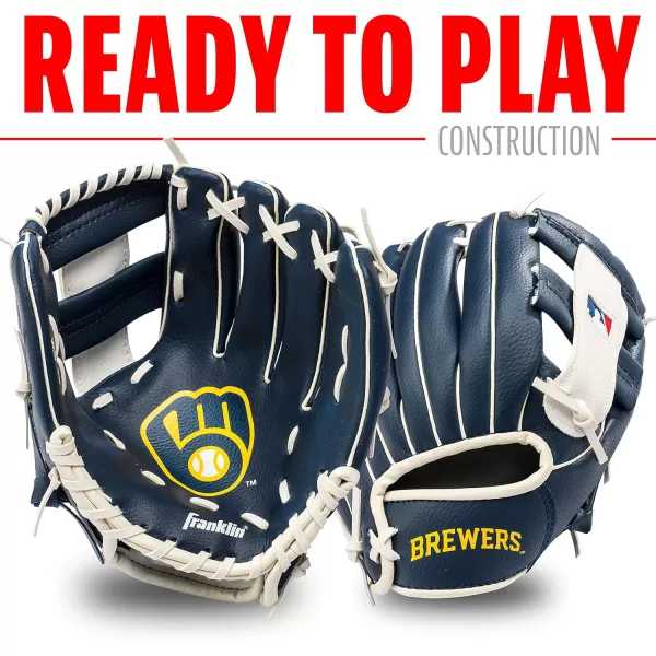 Franklin Sports MLB Youth Teeball Glove and Ball Set  Kids Baseball and Teeball Glove and Ball  Perfect First Kids Glove  95quotMilwaukee Brewers