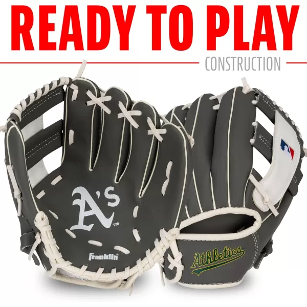Franklin Sports MLB Youth Teeball Glove and Ball Set  Kids Baseball and Teeball Glove and Ball  Perfect First Kids Glove  95quotOakland Athletics