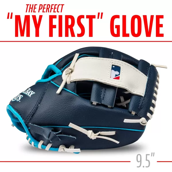 Franklin Sports MLB Youth Teeball Glove and Ball Set  Kids Baseball and Teeball Glove and Ball  Perfect First Kids Glove  95quotTampa Bay Rays