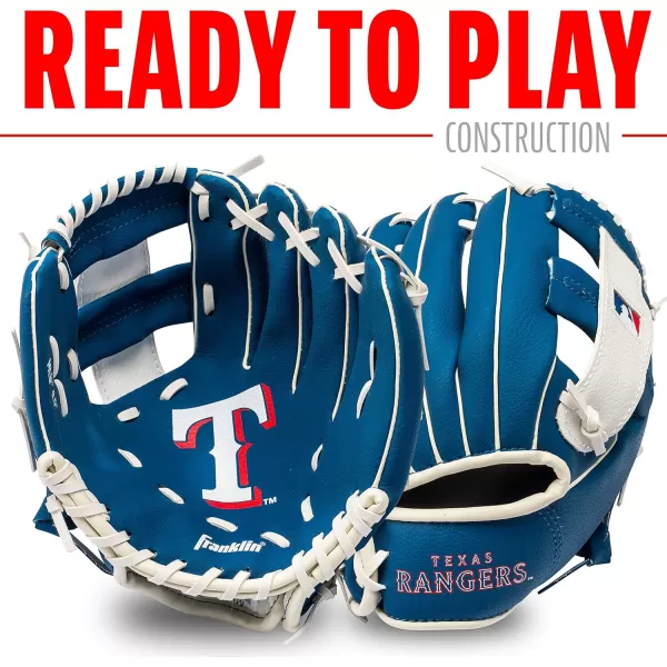 Franklin Sports MLB Youth Teeball Glove and Ball Set  Kids Baseball and Teeball Glove and Ball  Perfect First Kids Glove  95quotTexas Rangers