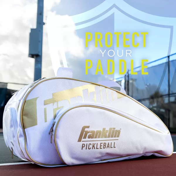 Franklin Sports Pickleball Paddle Bag  Pro Series Pickleball Bags for Paddles Pickleballs Gear  Equipment  Pickleball Paddle Bags for Men  Women  Perfect for Gear  AccessoriesWhiteGold