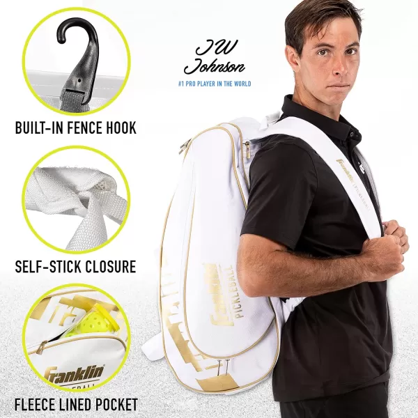 Franklin Sports Pickleball Paddle Bag  Pro Series Pickleball Bags for Paddles Pickleballs Gear  Equipment  Pickleball Paddle Bags for Men  Women  Perfect for Gear  AccessoriesWhiteGold