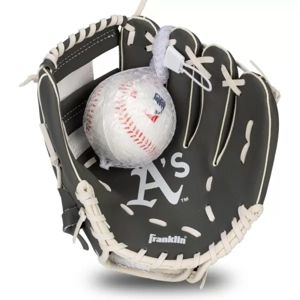 Franklin Sports MLB Youth Teeball Glove and Ball Set  Kids Baseball and Teeball Glove and Ball  Perfect First Kids Glove  95quotOakland Athletics