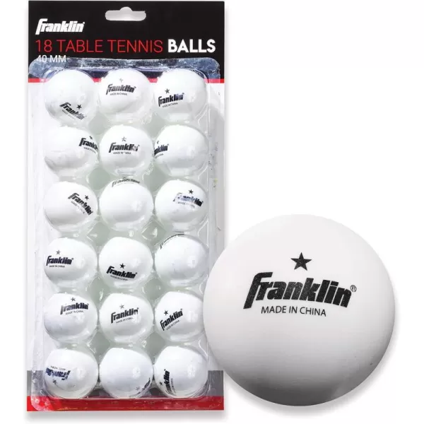 Franklin Sports Ping Pong Balls  Official Size  Weight White 40mm Table Tennis One Star Professional Durable High Performance 12 Count Pack of 1 Packaging may vary WhitePack of 18