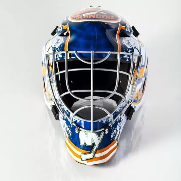 Franklin Sports Team Licensed NHL Hockey Goalie Face Mask  Goalie Mask for Kids Street Hockey  Youth NHL Team Street Hockey MasksNew York Islanders