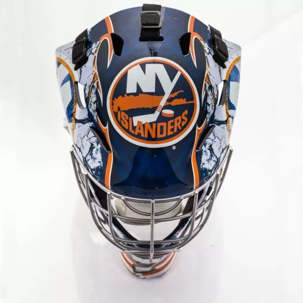 Franklin Sports Team Licensed NHL Hockey Goalie Face Mask  Goalie Mask for Kids Street Hockey  Youth NHL Team Street Hockey MasksNew York Islanders