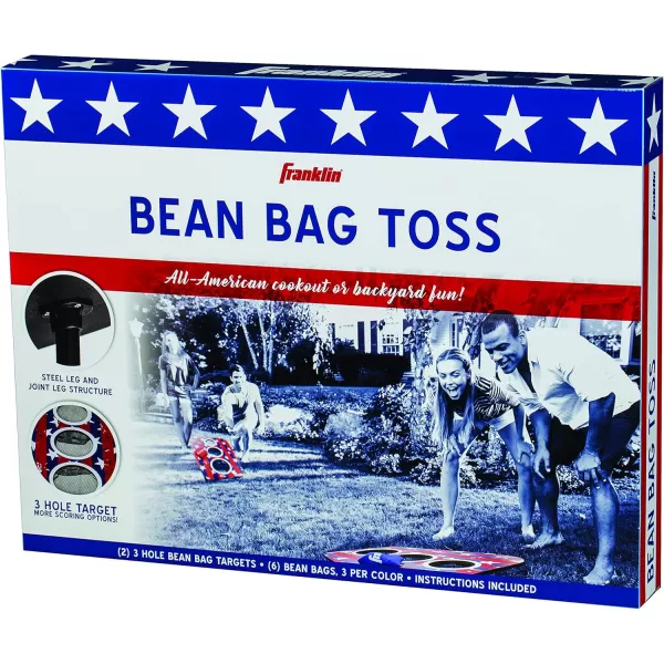 Franklin Sports Bean Bag Toss Yard Game  3 Hole Cornhole Board Set  with 6 Bean BagsRed  White  Blue