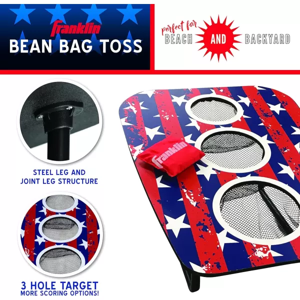 Franklin Sports Bean Bag Toss Yard Game  3 Hole Cornhole Board Set  with 6 Bean BagsRed  White  Blue