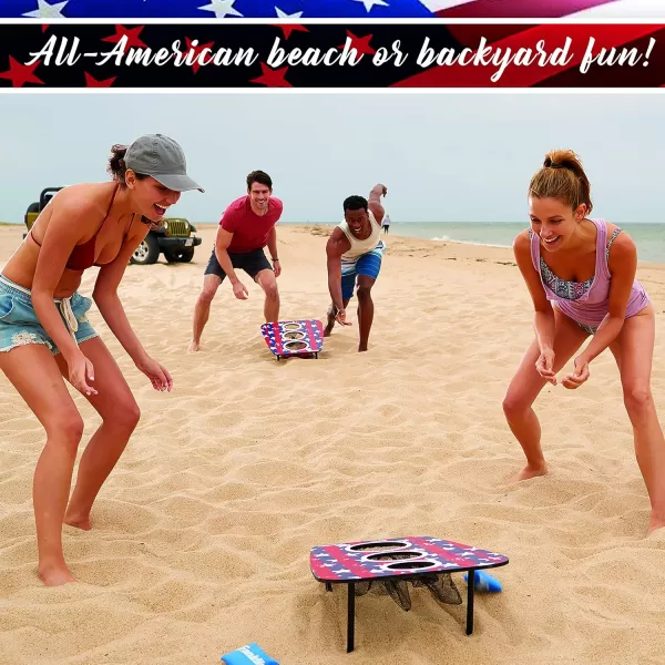 Franklin Sports Bean Bag Toss Yard Game  3 Hole Cornhole Board Set  with 6 Bean BagsRed  White  Blue