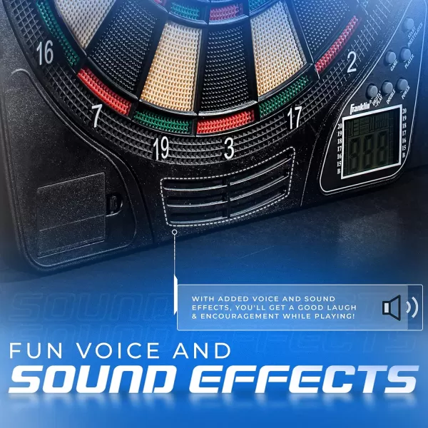 Franklin Sports Electronic Dart Board Sets  Soft Tip Electric Dartboard with Digital Scoreboard  6 Darts IncludedDartboard