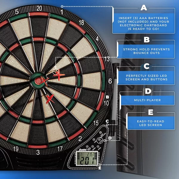 Franklin Sports Electronic Dart Board Sets  Soft Tip Electric Dartboard with Digital Scoreboard  6 Darts IncludedDartboard w Cabinet