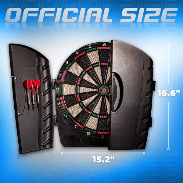 Franklin Sports Electronic Dart Board Sets  Soft Tip Electric Dartboard with Digital Scoreboard  6 Darts IncludedDartboard w Cabinet