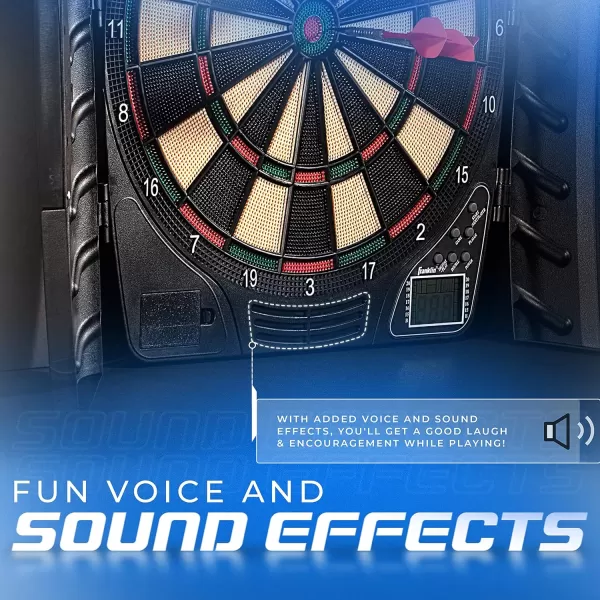 Franklin Sports Electronic Dart Board Sets  Soft Tip Electric Dartboard with Digital Scoreboard  6 Darts IncludedDartboard w Cabinet