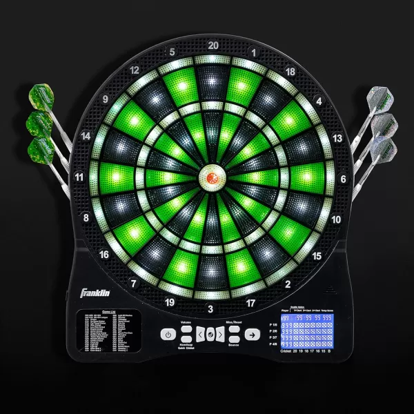Franklin Sports Electronic Dart Board Sets  Soft Tip Electric Dartboard with Digital Scoreboard  6 Darts IncludedLight Up Dartboard