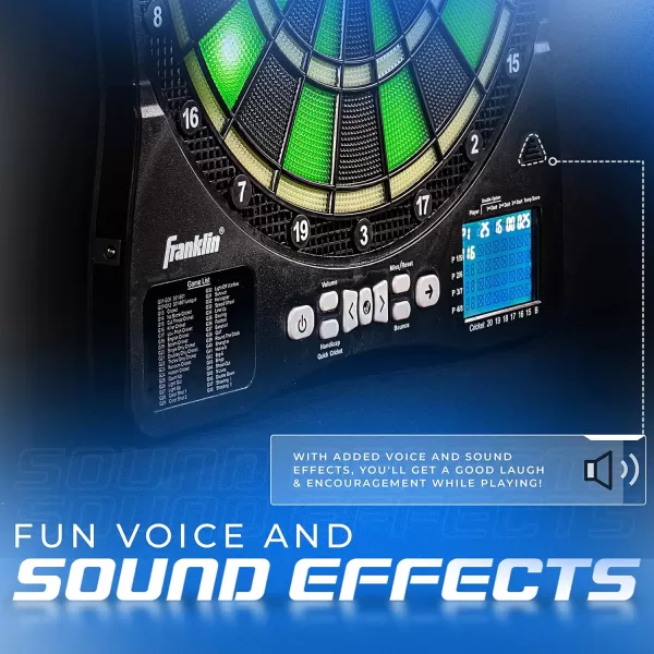 Franklin Sports Electronic Dart Board Sets  Soft Tip Electric Dartboard with Digital Scoreboard  6 Darts IncludedLight Up Dartboard