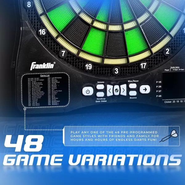 Franklin Sports Electronic Dart Board Sets  Soft Tip Electric Dartboard with Digital Scoreboard  6 Darts IncludedLight Up Dartboard