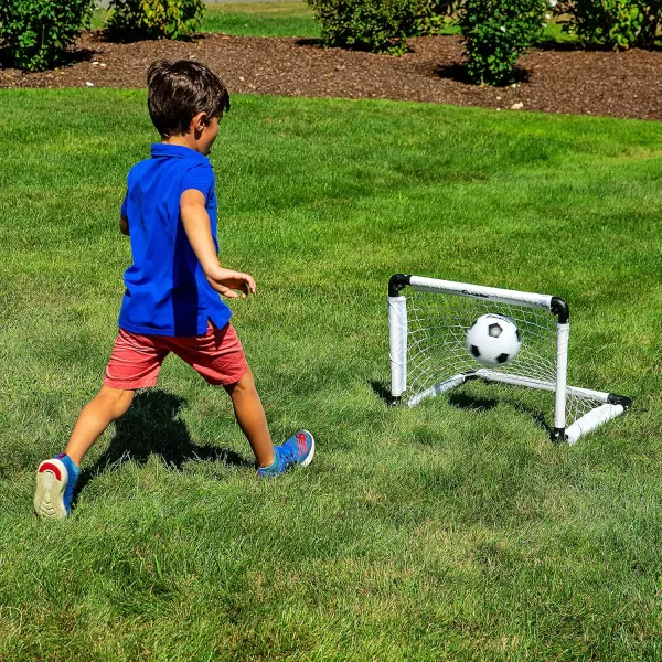 Franklin Sports Kids Mini Soccer Goal Set  BackyardIndoor Mini Net and Ball with Pump  22quot x 17quot Goal Size WhiteBlack