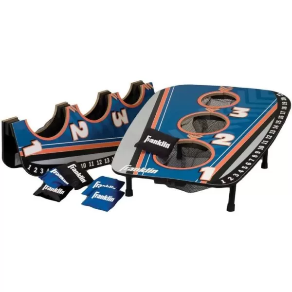Franklin Sports Bean Bag Toss Yard Game  3 Hole Cornhole Board Set  with 6 Bean BagsBlue  Foldable