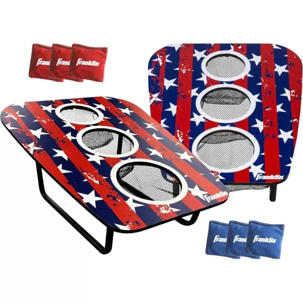 Franklin Sports Bean Bag Toss Yard Game  3 Hole Cornhole Board Set  with 6 Bean BagsRed  White  Blue