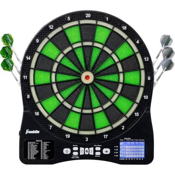 Franklin Sports Electronic Dart Board Sets  Soft Tip Electric Dartboard with Digital Scoreboard  6 Darts IncludedLight Up Dartboard