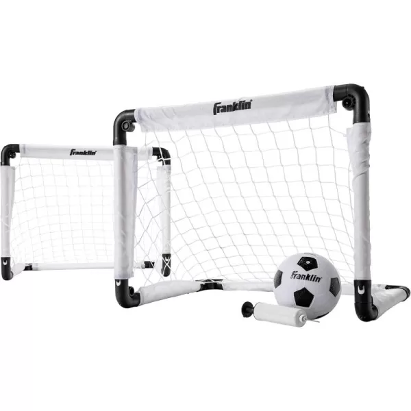 Franklin Sports Kids Mini Soccer Goal Set  BackyardIndoor Mini Net and Ball with Pump  22quot x 17quot Goal Size WhiteBlack