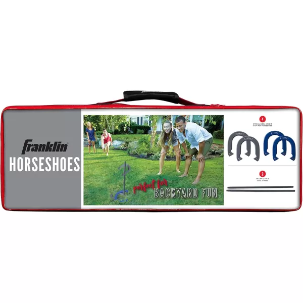 Franklin Sports Horseshoes Sets  Metal Horseshoe Game Sets for Adults  Kids  Official Weight Steel Horseshoes  Beach  Lawn Horseshoes Sets  Sets Include 4 Horseshoes and 2 Ground StakesFamily