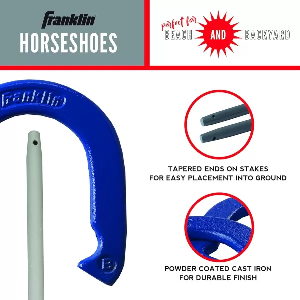 Franklin Sports Horseshoes Sets  Metal Horseshoe Game Sets for Adults  Kids  Official Weight Steel Horseshoes  Beach  Lawn Horseshoes Sets  Sets Include 4 Horseshoes and 2 Ground StakesFamily