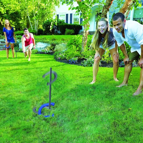 Franklin Sports Horseshoes Sets  Metal Horseshoe Game Sets for Adults  Kids  Official Weight Steel Horseshoes  Beach  Lawn Horseshoes Sets  Sets Include 4 Horseshoes and 2 Ground StakesFamily