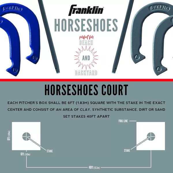 Franklin Sports Horseshoes Sets  Metal Horseshoe Game Sets for Adults  Kids  Official Weight Steel Horseshoes  Beach  Lawn Horseshoes Sets  Sets Include 4 Horseshoes and 2 Ground StakesFamily