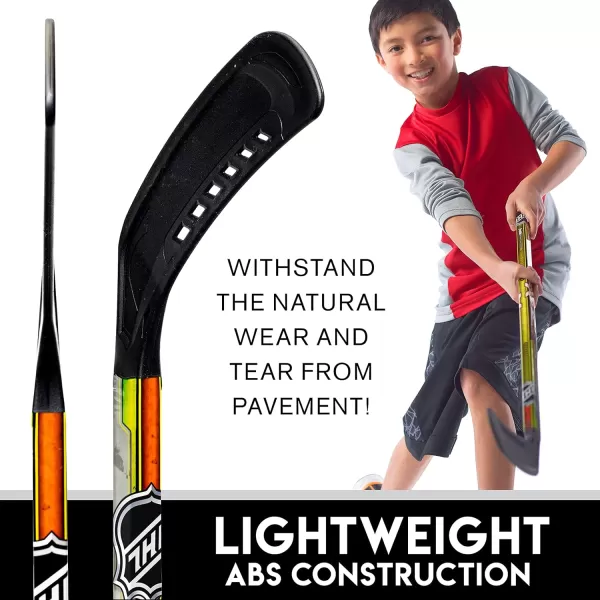 Franklin Sports NHL Kids Street Hockey Stick Set  Includes 2 Youth Street Hockey Sticks  1 Outdoor Roller Hockey Ball  Perfect Hockey Starter Set for KidsGoaliePlayer Stick